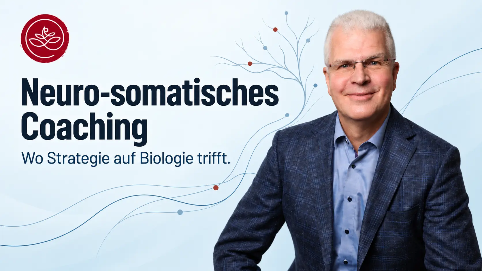 Dietmar Koch neben dem Schriftzug „Neuro-somatisches Coaching – Wo Strategie auf Biologie trifft“ und stilisierten neuronalen Linien.